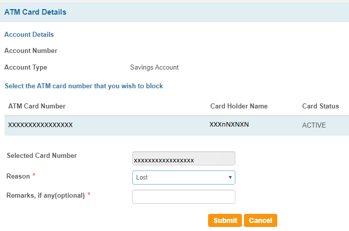 Block SBI ATM Debit card