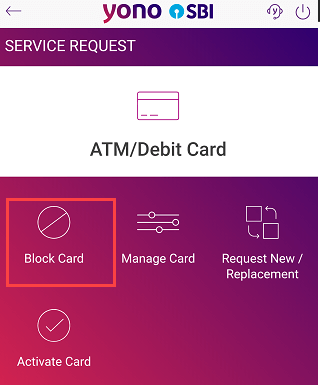 Block SBI ATM Debit card