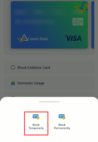 On/Off Canara Bank ATM Debit Card using Mobile Banking