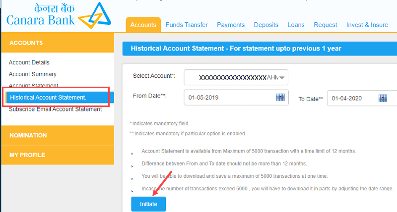 Canara account statement passheet