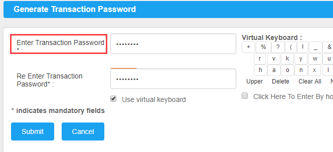 Canara bank transaction password