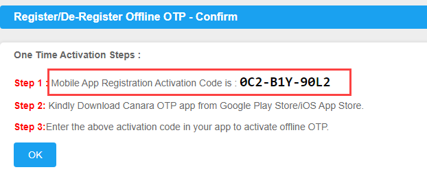 Canara Bank offline OTP