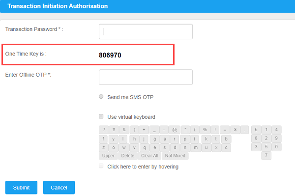 Canara Bank offline OTP