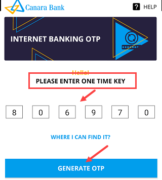Canara Bank offline OTP