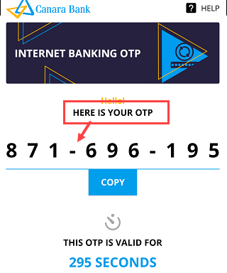 Canara Bank offline OTP
