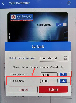 central bank of india online transaction Debit card