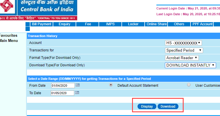  Download Central Bank of India Statement