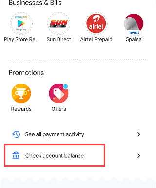 Google Pay check account balance