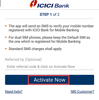 ICICI Mobile Banking activate registration iMobile