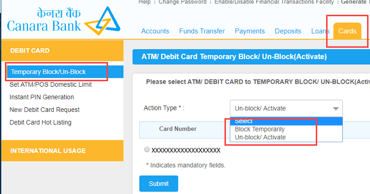 ON/OFF (temporary block/unblock)