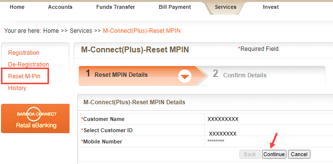 reset MPIN bank of Baroda