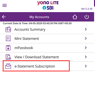 SBI email statement e-statement