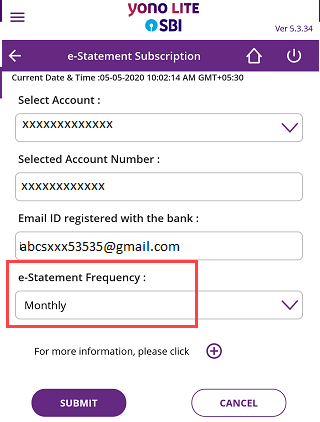 SBI email statement e-statement