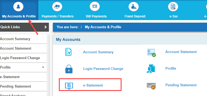 SBI email statement e-statement