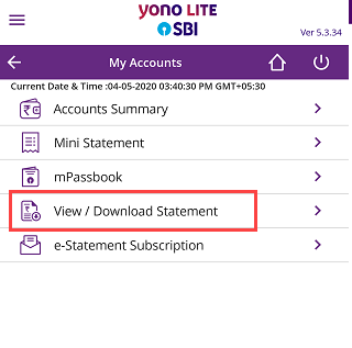 SBI statement download