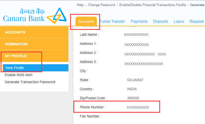 which mobile number is registered with your Canara Bank account