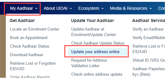 Update Aadhaar Card Address Online