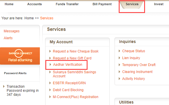 Check Online Aadhaar and Pan linked With Bank of Baroda Account