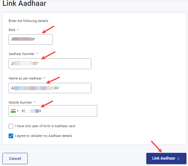 link aadhaar with Pan