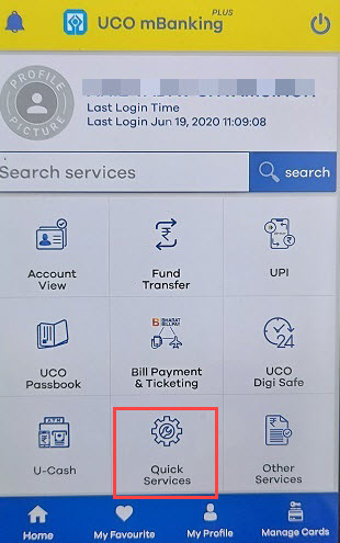 UCO Mobille banking quick services