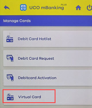 UCO bank virtual card