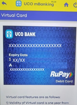 UCO bank virtual card