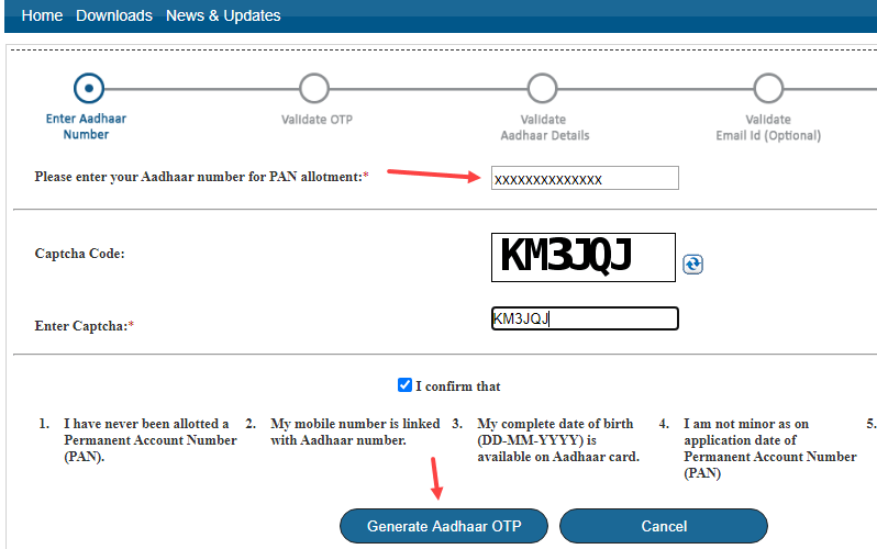 Apply Instant PAN using Aadhaar