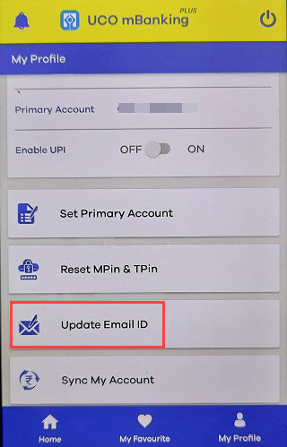 uco email ID update register