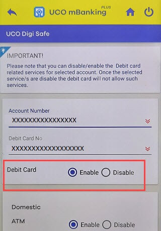 Temporay Block/Unblock UCO ATM/Debit Card
