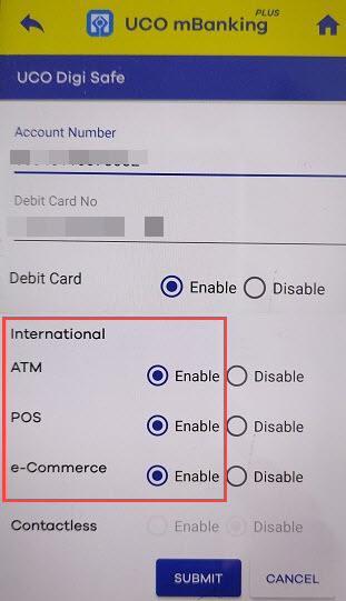 activate UCO Debit card International transactions