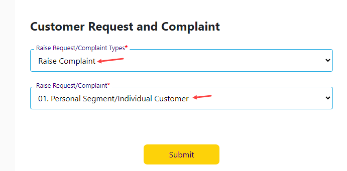 Submit Your account related Complaint to SBI Online
