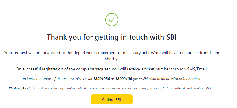 Submit Your account related Complaint to SBI Online