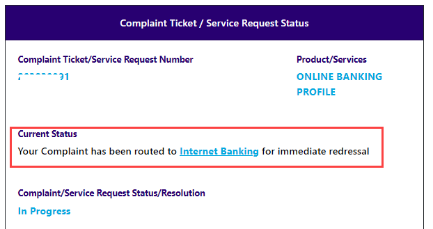 SBI online complaint status