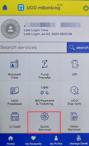 UCO Mobile banking Quick services