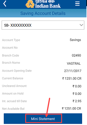 Indian Bank Mini statement