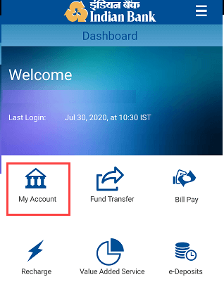 Indian Bank Mobile Banking My Account