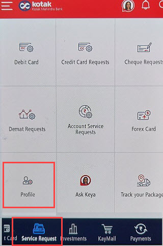 kotak mobile banking service request profile