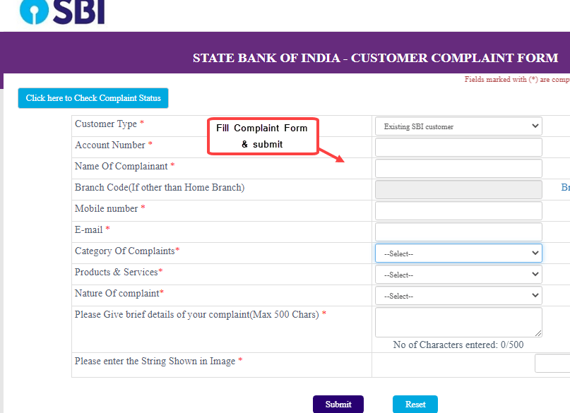 Submit Online Complaint to SBI