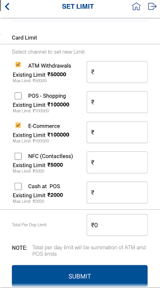 Indian Bank Debit card limit change