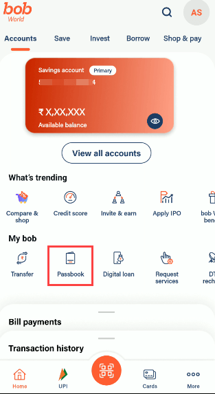 Bank of Baroda mPassbook Online