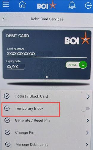 Switch ON/OFF BOI ATM/Debit Card Online