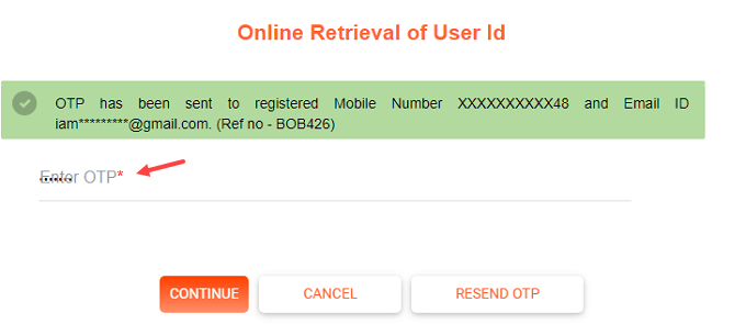 Bank of Baroda user id