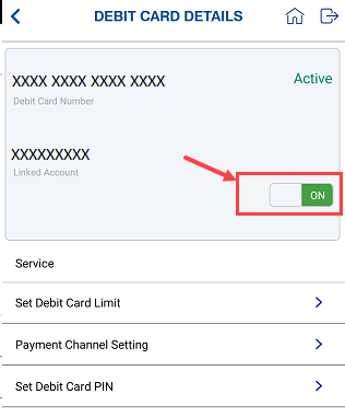 Indian Bank Debit card On/off
