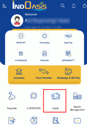 Indian Bank Debit Card section