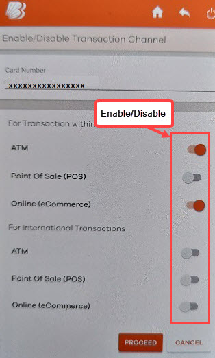  Enable/Disable BOB Debit Card Transactions