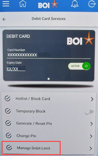 Bank of India Debit card limit