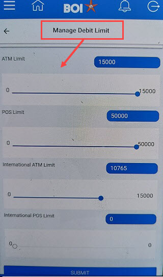 Bank of India Debit card limit