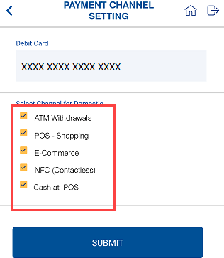 Indian Bank Debit card transaction channels