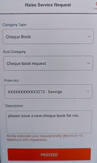 Union Bank of India request cheque book