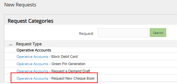Union Bank of India request cheque book